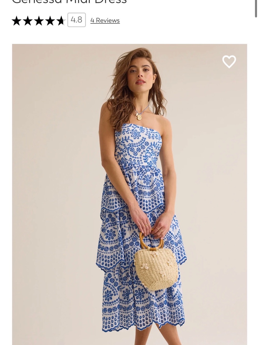 Altar'd State Blue and White Strapless Tiered Midi Dress